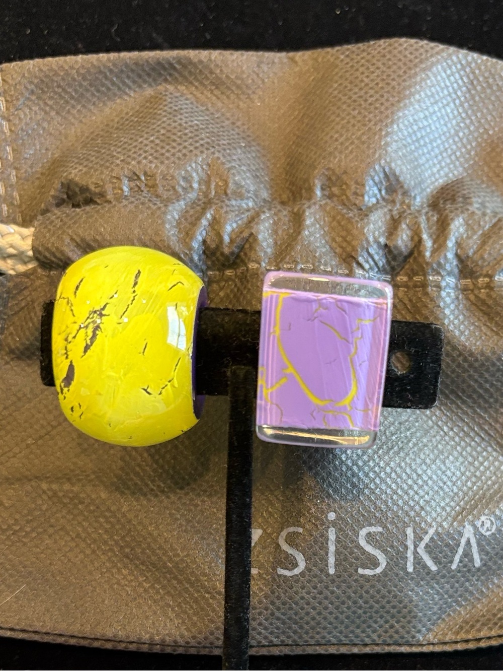 ZSISKA resin Bead Charms - Yellow & Lilac (2 beads) with zsiska bag